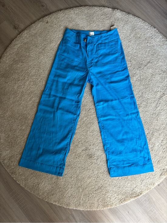Maeve Pants - Maeve Turquoise Wide-Leg Pants with Contrast Stitching